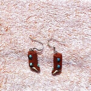 VTG Western Cowboy Boot Earrings Suede/Suede Like Turquoise Accents